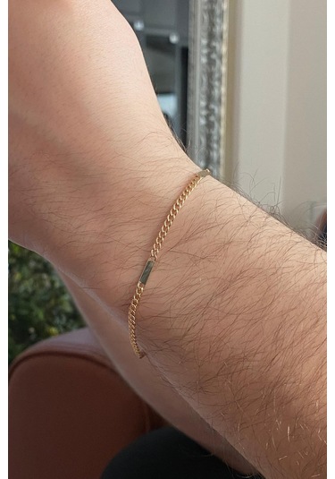 14 Ayar Altın S Plakalı Gurmet Zincir Erkek Bileklik Sarı Sarı Altın