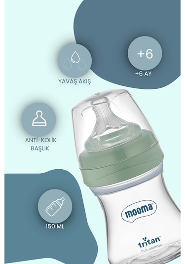 Mooma Neutra Antikolik Tritan Biberon 150 Ml 0-6 Ay Yavaş Akış - Yeşil