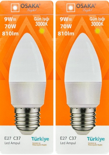 2 Adet Osaka 9w 70w Sarı Işık 3000k E27 Duylu Kalın Duy Led Mum Ampul