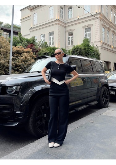 Düğme Yakalı Siyah Alt Üst Takım S3943 Siyah