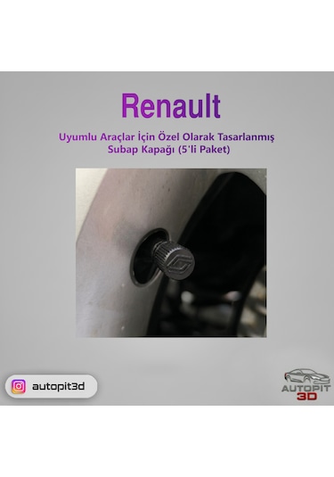 Renault Araçlar İçin Özel Olarak Tasarlanmış Lastik Subap Kapağı 5'li Paket