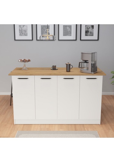 Umg Mobilya Patentli 160lık Benzila Siyah Kulplu Ada Mutfak, Mutfak Dolabı, Çok Amaçlı Dolap Beyaz - Meşe Umg Mobilya Patentli 160lık Benzila Siyah Kulplu Ada Mutfak, Mutfak Dolabı, Çok Amaçlı Dolap Beyaz - Meşe