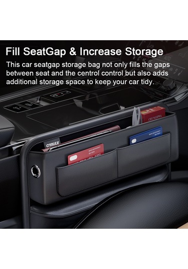 Tenfowee Araç İçi Deri Çok Bölmeli Depolama Çantası Şarj Delikli, Kolay Montaj, Siyah