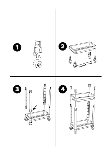 Tezgah Altı Tekerlekli Raf Ünitesi, Siyah