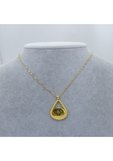 Yeni Sezon Vip Özel Seri 22 Ayar Altın Kaplama Singapur Zincir'li Dorika Çerçeveli Kadın Kolye Gold