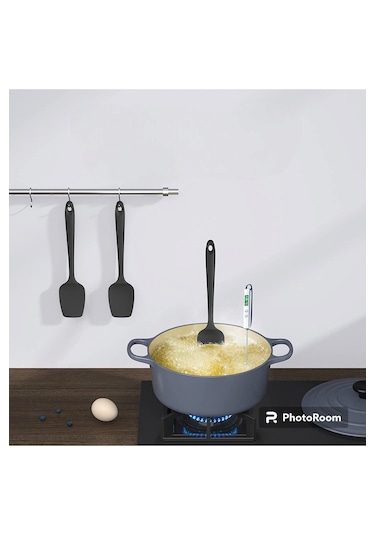 Silikon Kaşık Spatula Seti 6lı Yanmaz Yapışmaz Çizmez Siyah 27cm