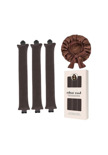 Gateesat Kahve Isız Dalga Seti 4 Parça Saten Bone Frizsiz Saç Stili Kahverengi