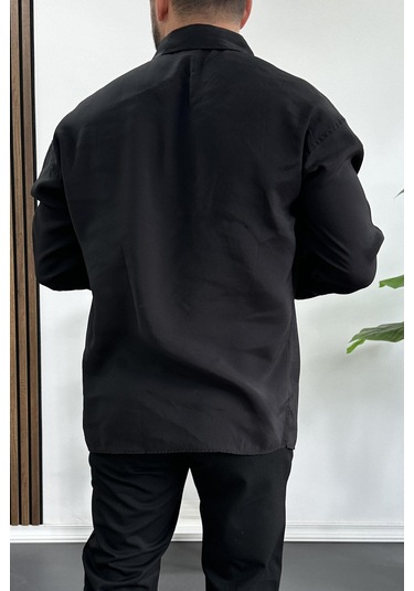 Erkek Salaş Modal Kumaş Gömlek Siyah Edw267 Siyah