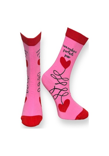 2'li Unısex Sevgililer Günü Özel Tasarım Pembe Ve Kırmızı Kalp Tasarımlı Esnek Nem Alabilen Pamuklu Spor Soket Çoraplar Çok Renkli