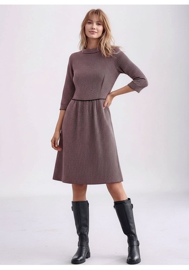 Kadın Degaje Yaka Uzun Kollu Cepli Büyük Beden Curve Şık Elbisesi Pembe