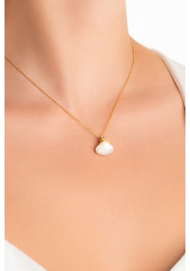 Sedef Taşlı 18 Ayar Sarı Altın Kaplama 42 Cm Gümüş Kolye Sarı