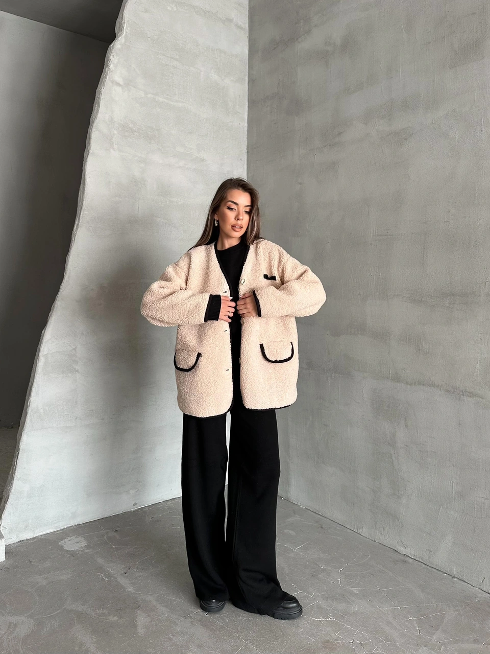 Taş Oakland Şerit Detaylı Bürümcük Ceket Taş