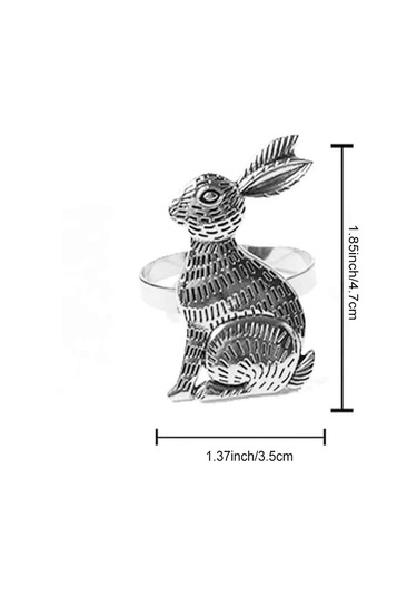 Homyl Tavşan Desenli Paskalya Peçete Halkaları Gümüş Gümüş