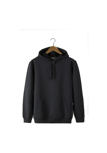 Terapi Men Erkek Siyah Kapüşonlu Kanguru Cepli Basic Hoodie Sweatshirt Siyah