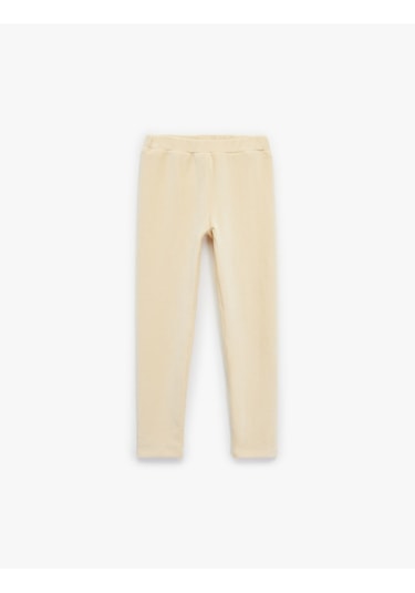 Koton Beli Lastikli Yüksek Bel Basic Kadife Tayt Bej 6wkg40139ak Ekru