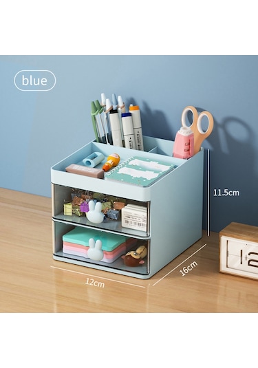 Anjiexun Masaüstü Saklama Kutusu Tüp Şeffaf Çekmeceli Tavşan Saklama Kutusu Mavi Mavi