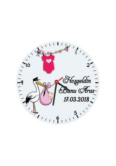 Biresimden-Hediye Hoşgeldin Kız Bebek Hediyesi Cam Duvar Saati