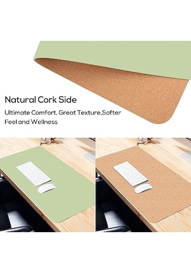 Büyük Doğal Mantar Ve Deri Su Geçirmez Klavye Matı, Ofis/ev/oyun/dekoratif Masa Altlığı Açık Yeşil, 23,6 X 11,8 İnç