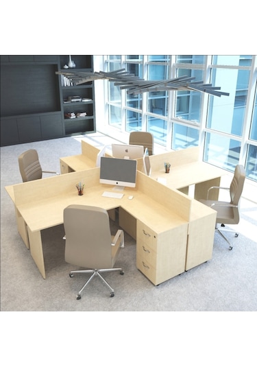 Burovena Vena Nil L Workstation Dörtlü Çalışma Masa 318Cm X 296Cm X 115H