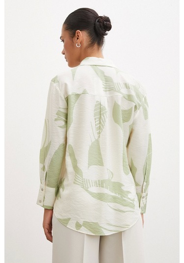 Never More V Yaka Modal Gömlek Yeşil