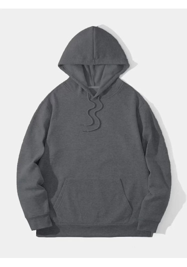 Efnaz Style Erkek Düz Kapüşonlu Sweat - Füme Fume