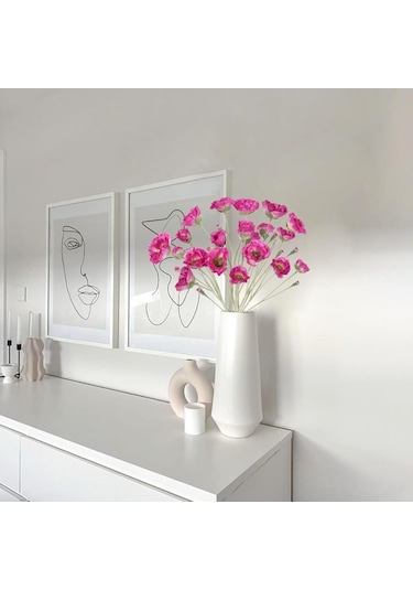 Yapay Çiçek Gelincik Çiçeği Fuşya Renk 3 Çiçek 1 Tomurcuk 59cm