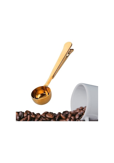 Mandallı Kahve Ölçü Kaşığı Gold Çok Fonksiyonlu Paslanmaz Çelik Kaşık 5131 Düz