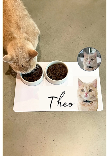 Matgo Pati Hayvana İsme Özel Fotoğraflı Beslenme Matı Kaymaz Sıvı Geçirmez Kedi Köpek Mama Paspası 5