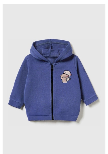 Luess Unisex Çocuk %100 Pamuklu Kedi Nakışlı Kışlık Hırka -indigo 3-4 Yaş 8-9 Yaş İndigo