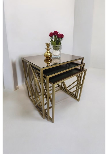 Venice Gold Metal Ayaklı Bronz Aynalı Zigon Sehpa
