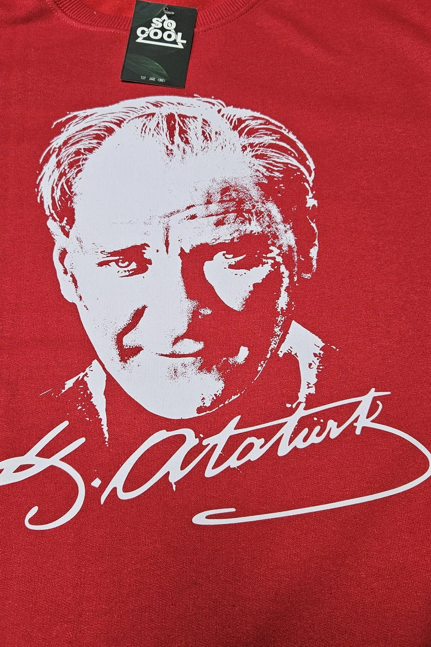 Mustafa Kemal Atatürk İmzası 29 Ekim Cumhuriyet İmza 10 Kasım Baskılı Sweatshirt Kırmızı Sweat Kırmızı