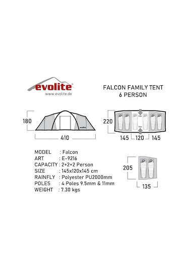 Evolite Falcon 6 Kişilik Odalı Aile Çadırı Haki