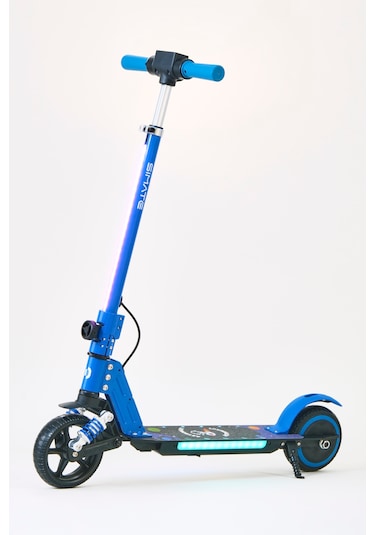 Elektrikli Çocuk Scooter 130w 3 Kademe Hız Ayarlanabilir Gidon Uzun Menzil Koruma Seti Hediye Mavi