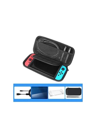 Novahub Nintendo Switch Koruma Seti: Şeffaf Kılıf, Çanta, Ekran Koruyucu, Usb Kablo, Aksesuarlar Paketi