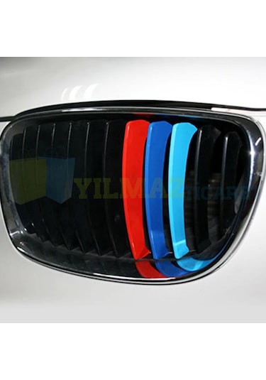 Bmw M Ayna Şerit Ön Izgara Marşpiyel Sticker Yapıştırma Logo 6 Ad 25 X 5 Cm (3+3 6 Adet)