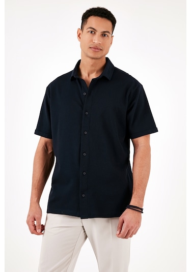 Buratti Pamuklu Regular Fit Kısa Kollu Erkek Gömlek 5902724 Indigo