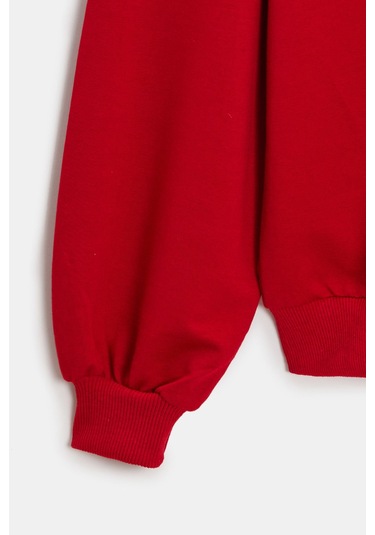 Sââde Kadın Oversize Kapüşonlu Basic Hoodie Sweatshirt Kırmızı