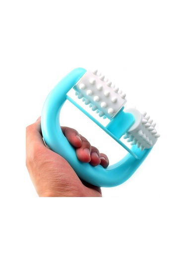 T9142 Plastik Kılavuz İki Tekerlekli Masaj Yuvarlak Sap Masajı Mavi Kırmızı