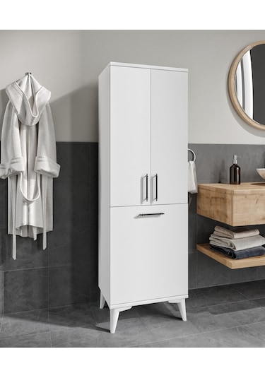 Rosepal Mobilya Aria Kirli Sepetli Banyo Dolabı Beyaz