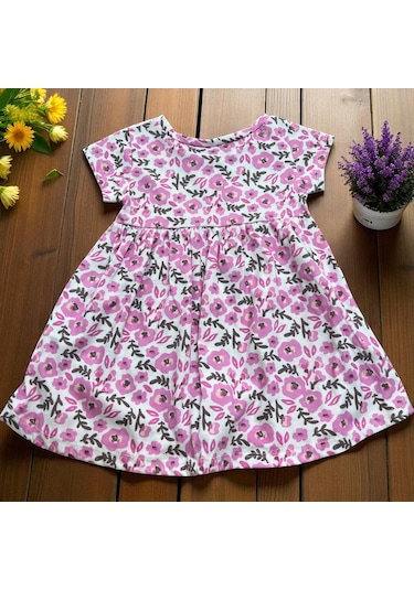 Düğmeli Çiçekli Elbise Pembe