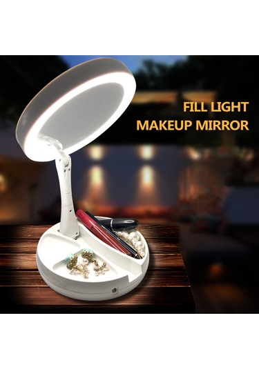 Lemestar Katlanır Çift Taraflı Led Aydınlatmalı Makyaj Aynası, 10x Büyütmeli Taşınabilir Masaj Aynası, Usb Şarjlı Beyaz