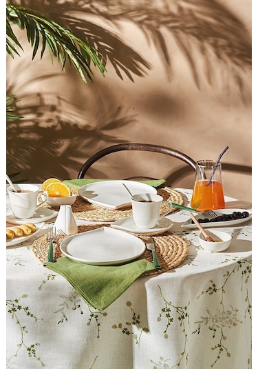 Emsan Bianca Leaf Porselen 32 Parça 6 Kişilik Kahvaltı/Servis Takımı Beyaz