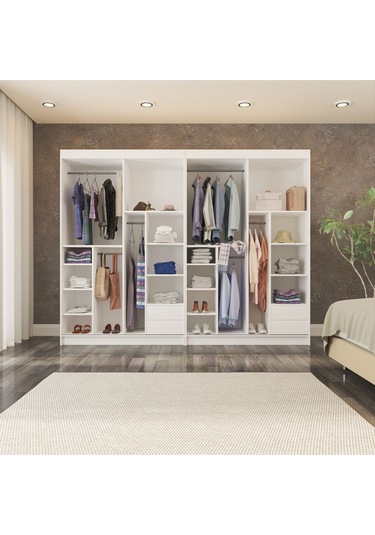 Sürgülü Gardırop Dört Kapaklı 280/210 Cm Parlak Beyaz