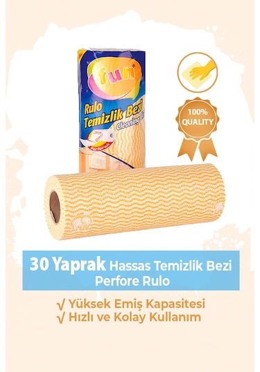 Fun Hassas Temizlik Bezi Perfore 30 Yapraklı Rulo - Sarı Renk - 1 Paket Sarı