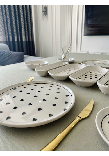 Siyah Kalp 2 Kişilik 10 Parça Kahvaltı Takımı Siyah