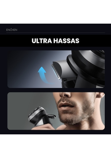 Enchen Blackstone Max Siyah Çift Yönlü Kavisli Bıçaklı Şarjlı Islak-kuru Tıraş Makinesi