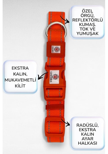 Caramelos Reflektörlü Köpek Tasması, Kişiye Özel Köpek Tasması. Büyük Ive Orta Irk Köpek Tasması Turuncu M Turuncu