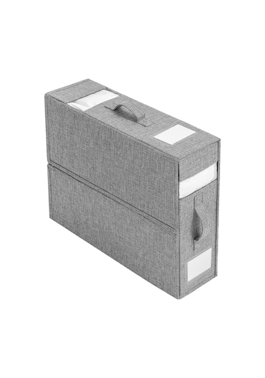 Hfambition Kumaşlı Katlanabilir Yorgan - Çarşaf Depolama Kutusu, Pencereli Ve Etiketli, Gri Tekli, Dolap Organizatörü Gri