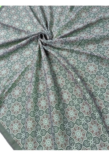 Ebruli Pamuklu Etnik Desenli Soft Eşarp 90x90 Cm Füme