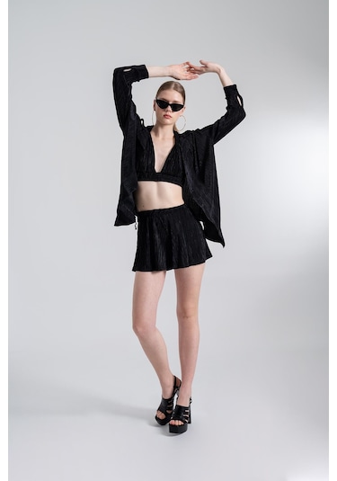 Holly Lolly Beli Lastikli Mini Comfy Şort Siyah